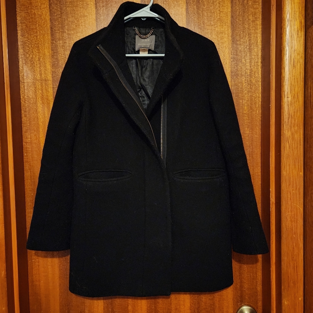 J. Crew Stadium Cloth Nello Gori Black Wool Coat Size 4